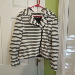 Bagatelle Black and White Striped Cotton Moto Jacket Size Large
